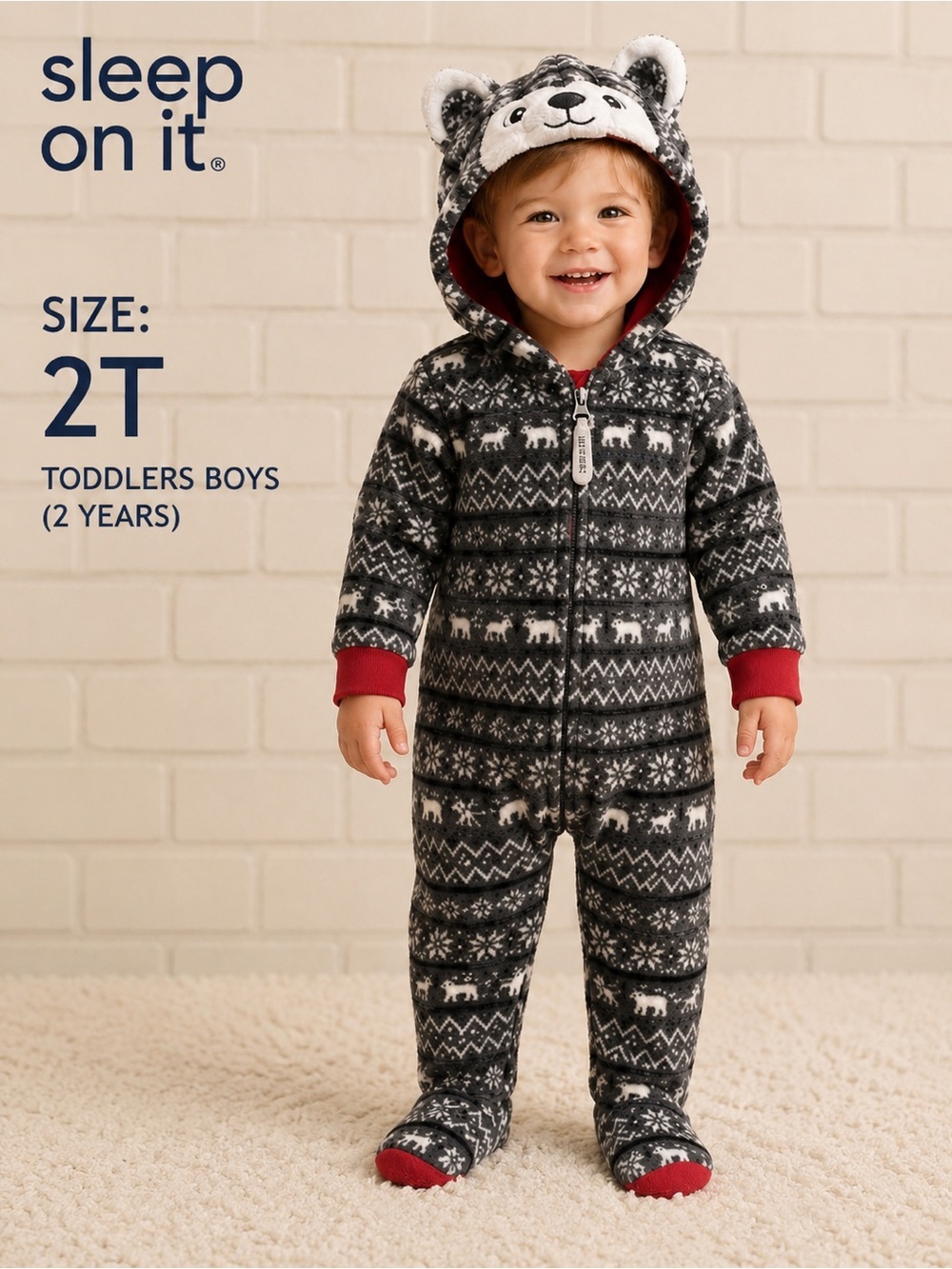 SLEEP ON IT toddlers boys bear footed pijama /size 2T